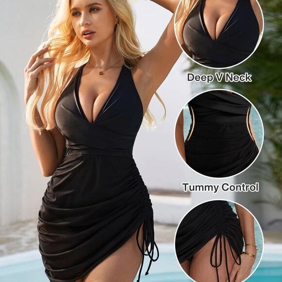 Brand New Women Sexy One Piece Swimsuit with Tummy Control and Mesh Swimdress in - Picture 2 of 6